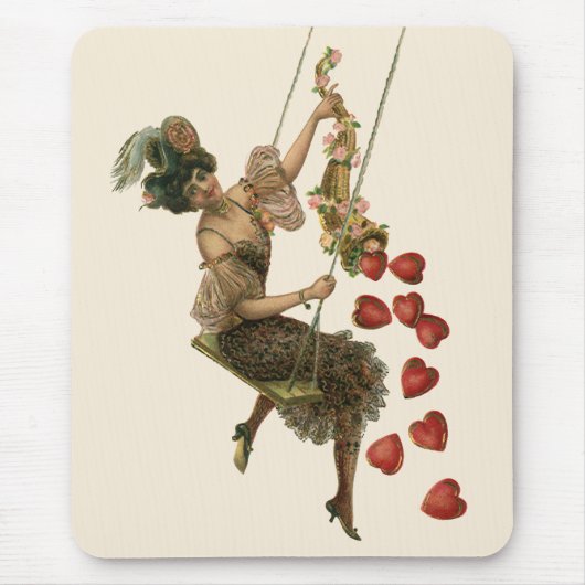 Vintager Valentinstag, Viktorianische Lady auf Swi Mousepad (Vorne)