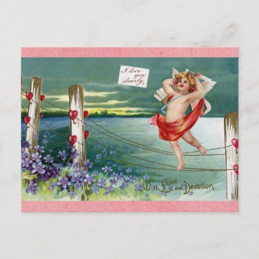 Vintager Valentinstag Viktorianischer Cherub Postkarte (Vorderseite)