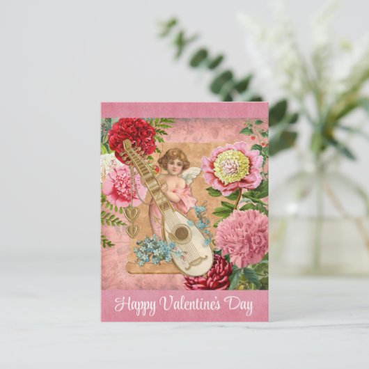 Vintager Valentinstag Viktorianischer Cherub Postkarte (Stehend Vorderseite)