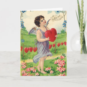 Vintager Valentinstag, Viktorianischer Engel mit H Feiertagskarte