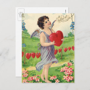 Vintager Valentinstag, Viktorianischer Engel mit H Feiertagspostkarte