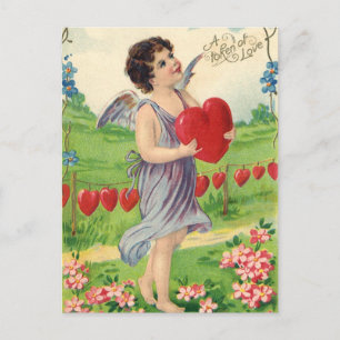 Vintager Valentinstag, Viktorianischer Engel mit H Feiertagspostkarte
