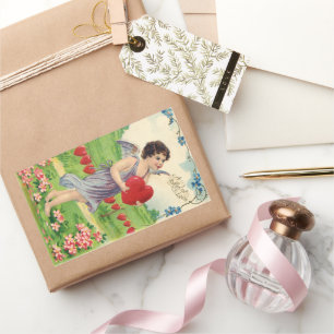 Vintager Valentinstag, Viktorianischer Engel mit H Rechteckiger Aufkleber