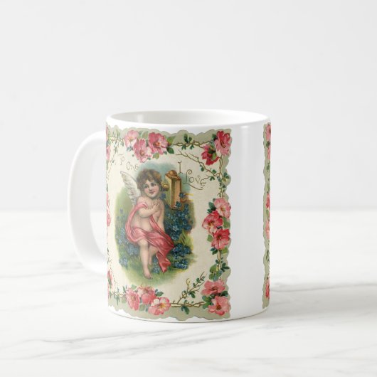 Vintager Valentinstag Viktorianischer Hubschrauber Kaffeetasse (Vorderseite Links)