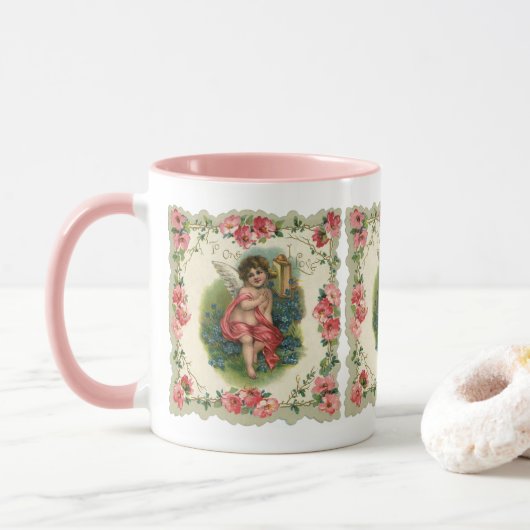 Vintager Valentinstag Viktorianischer Hubschrauber Tasse (Mit Donut)