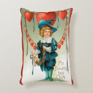 Vintager Valentinstag, Viktorianischer Junge mit H Dekokissen