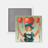 Vintager Valentinstag, Viktorianischer Junge mit H Magnet (Vorderseite/Rückseite)