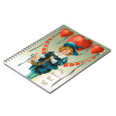 Vintager Valentinstag, Viktorianischer Junge mit H Notizblock (Linke Seite)