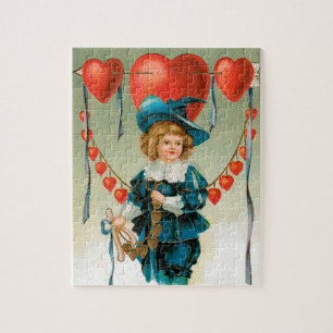 Vintager Valentinstag, Viktorianischer Junge mit H Puzzle