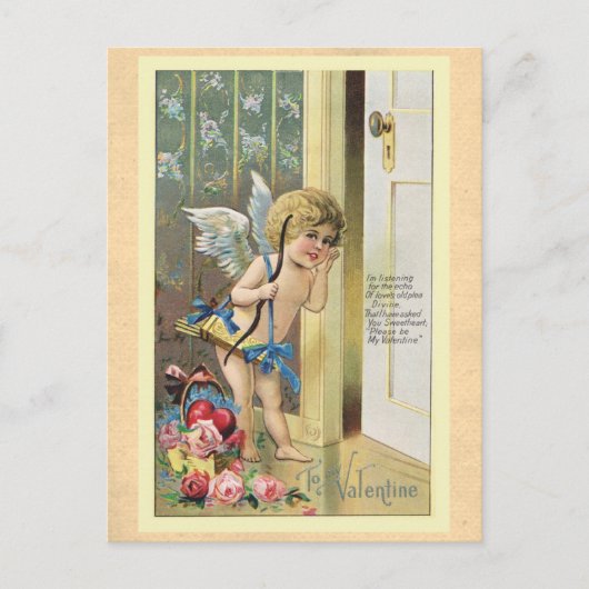 Vintager Valentinstag Viktorianisches Cupid Gedich Postkarte (Vorderseite)