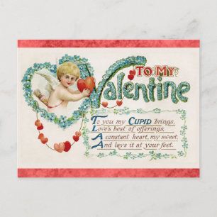 Vintager Valentinstag Viktorianisches Cupid Gedich Postkarte