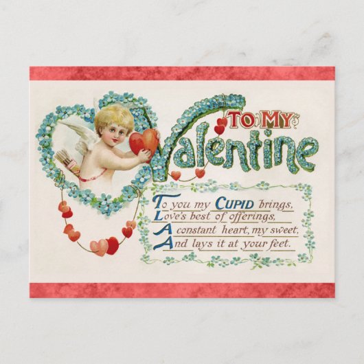Vintager Valentinstag Viktorianisches Cupid Gedich Postkarte (Vorderseite)