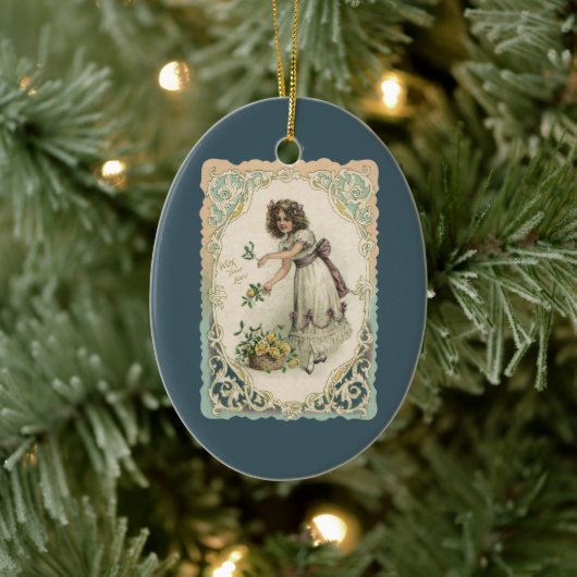 Vintager Valentinstag, Viktorianisches Mädchen mit Keramikornament (Baum)