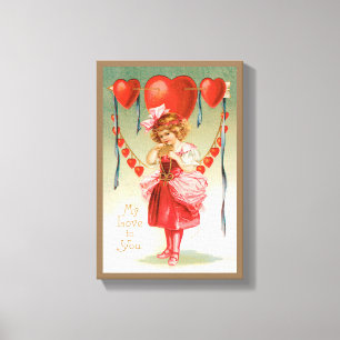 Vintager Valentinstag, Viktorianisches Mädchen mit Leinwanddruck