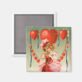 Vintager Valentinstag, Viktorianisches Mädchen mit Magnet (Vorderseite/Rückseite)