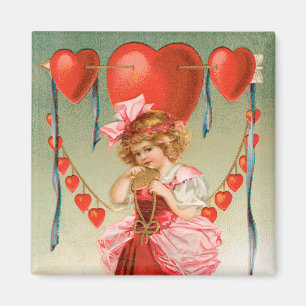 Vintager Valentinstag, Viktorianisches Mädchen mit Magnet