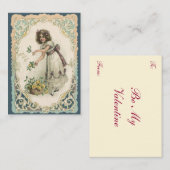 Vintager Valentinstag, Viktorianisches Mädchen mit Mitteilungskarte (Vorne/Hinten)