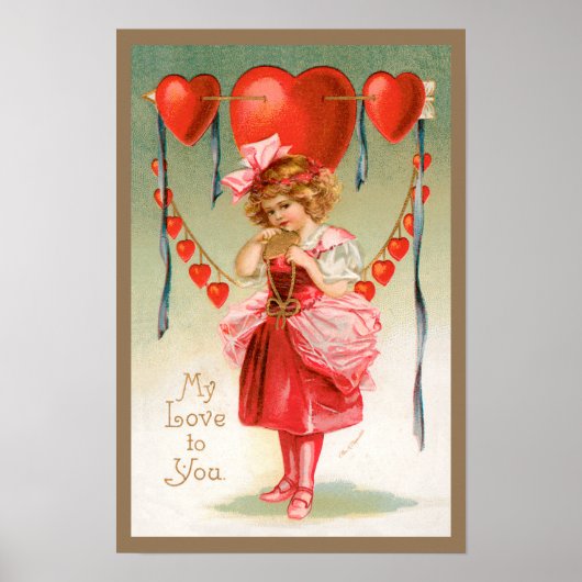 Vintager Valentinstag, Viktorianisches Mädchen mit Poster (Vorne)