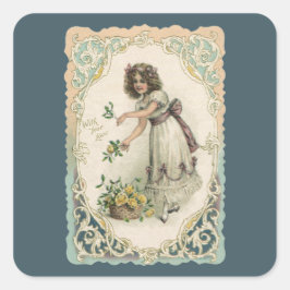 Vintager Valentinstag, Viktorianisches Mädchen mit Quadratischer Aufkleber