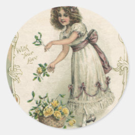 Vintager Valentinstag, Viktorianisches Mädchen mit Runder Aufkleber