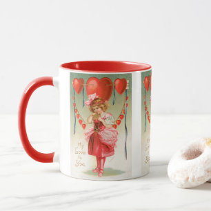 Vintager Valentinstag, Viktorianisches Mädchen mit Tasse