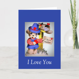 Vintager Valentinstag Welpenhund | Ich Liebe Sie Feiertagskarte