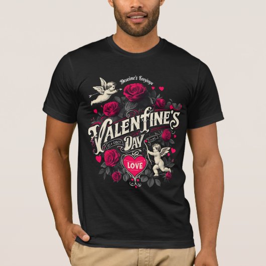 Vintager Valentintagskirub und Rose T - Shirt (Vorderseite)