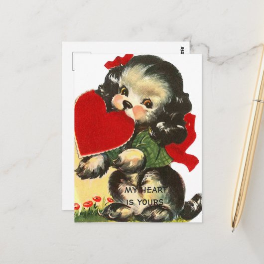 Vintager Valentinwelpen Postkarte (Vorderseite/Rückseite Beispiel)