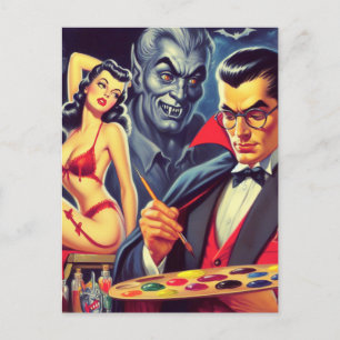 Vintager Vampir und Button Up Postkarte