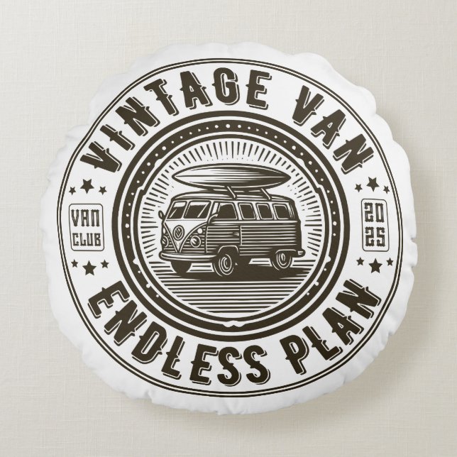 Vintager Van-Endless-Plan Rundes Kissen (Vorderseite)
