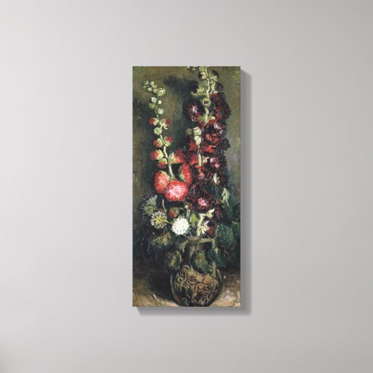Vintager Van Gogh Vase mit Hollyhocks Leinwanddruck (Vorderseite)