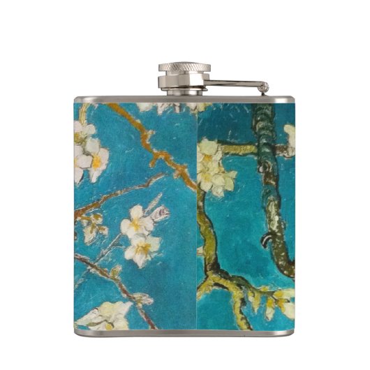 Vintager Van- Goghtürkis-blühender Baum Flachmann (Rückseite)