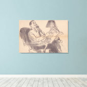 Vintager Vater in Zeitungen Leinwanddruck (Insitu (Holzboden))