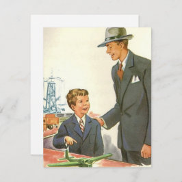 Vintager Vater mit Kind und Flugzeug Vatertag Feiertagskarte