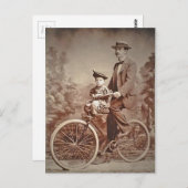 Vintager Vater und Kind auf dem Rad Postkarte (Vorne/Hinten)