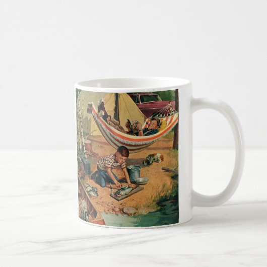 Vintager Vater und Sohn Camping, glücklicher Vater Kaffeetasse (Rechts)