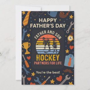 Vintager Vater und Sohn-Hockey-Partner für das Leb Einladung