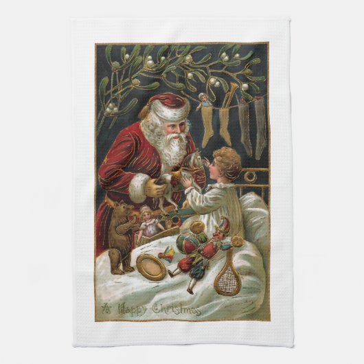 Vintager Vater Weihnachten Geschenke für Kinder Geschirrtuch (Vertikal)