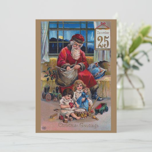 Vintager Vater Weihnachten mit Kindern (Stehend Vorderseite)