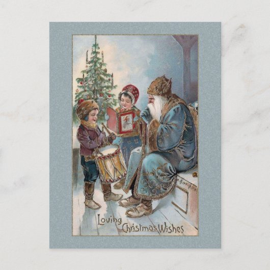 Vintager Vater Weihnachten mit Kindern Postkarte (Vorderseite)
