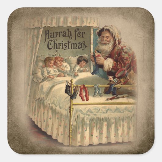 Vintager Vater Weihnachten mit Schlafkindern Quadratischer Aufkleber (Vorderseite)