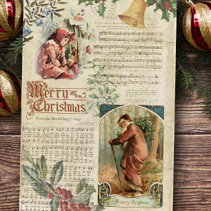 Vintager Vater Weihnachten und Musik Ephemera Seidenpapier