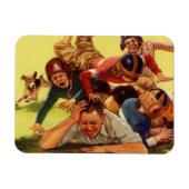 Vintager Vatertag, Fußballkinder und Familienhund Magnet (Horizontal)