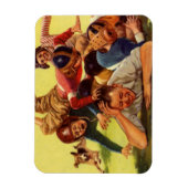 Vintager Vatertag, Fußballkinder und Familienhund Magnet (Vertikal)