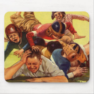 Vintager Vatertag, Fußballkinder und Familienhund Mousepad