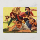 Vintager Vatertag, Fußballkinder und Familienhund Postkarte (Vorderseite)