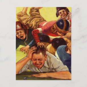 Vintager Vatertag, Fußballkinder und Familienhund Postkarte