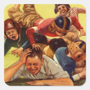 Vintager Vatertag, Fußballkinder und Familienhund Quadratischer Aufkleber