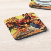 Vintager Vatertag, Fußballkinder und Familienhund Untersetzer (Linke Seite)