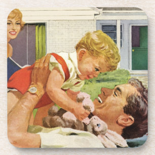 Vintager Vatertag, glückliche Familie in den Vorst Untersetzer